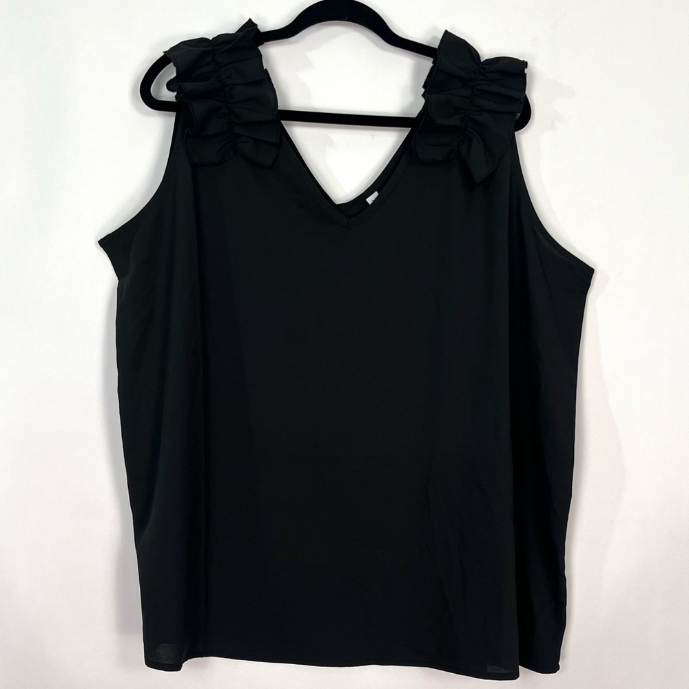 Zenana Black Ruffle Shoulder V Neck Sleeveless Tank Top Sz 3X NWT